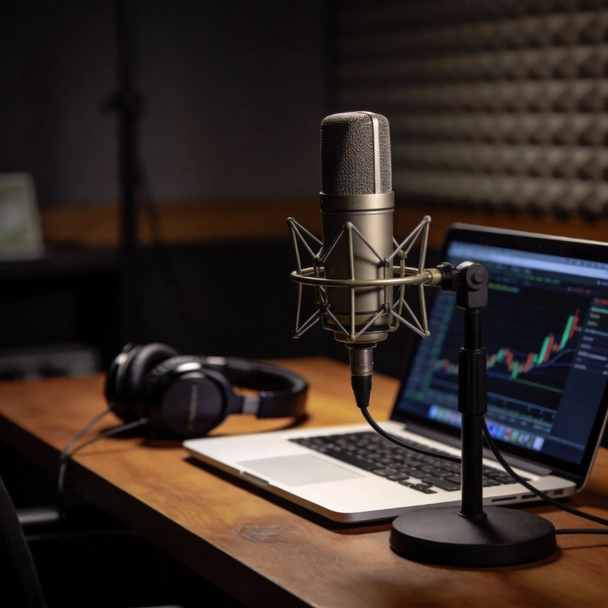 A podcast studio microphone
